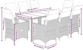 9 részes szürke polyrattan kerti bisztrógarnitúra párnákkal