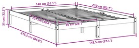 tömör fenyőfa extra hosszú ágykeret matrac nélkül 140 x 210 cm