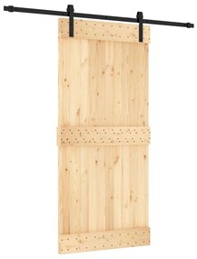 Tömör fenyőfa tolóajtó fémszerelékszettel 95 x 210 cm