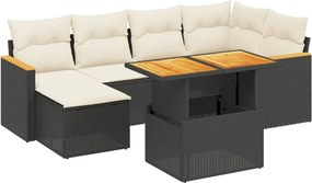 vidaXL 7 részes fekete polyrattan kerti ülőgarnitúra párnával