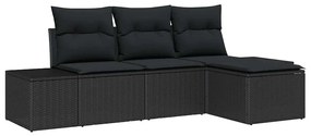 vidaXL Kerti Kanapé Szett párnával 4 pcs Fekete polirattan