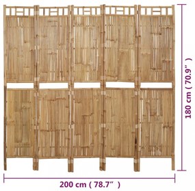 5 paneles bambusz paraván 200 x 180 cm