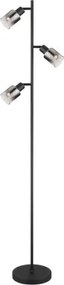 Globo 54308S Állólámpa fém fekete matt, füstszínű üveg, átlátszó futás, fekete PVC kábel, lábkapcsoló a kábelben, ø: 230mm, M:1540mm, kábelhossz 1800mm, nem tartozék: 3x E14 40W 230V