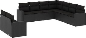 vidaXL 9 részes fekete polyrattan kerti ülőgarnitúra párnákkal