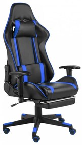 Kék pvc forgó gamer szék lábtartóval
