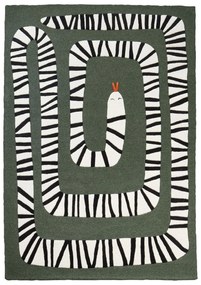 Zöld gyapjú szőnyeg kígyómintával 160 x 230 cm OKAPI Beliani