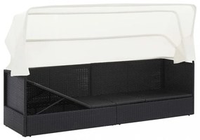 fekete polyrattan kerti kanapé napellenzővel