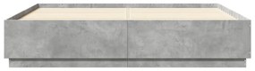 betonszürke szerelt fa ágykeret LED-világítással 200 x 200 cm