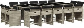 vidaXL 15 részes szürke polyrattan kerti étkezőgarnitúra párnákkal