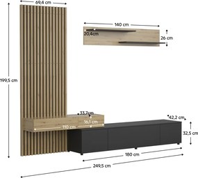 Nappali fal, fekete/artisan tölgy, REBEKA PLUS