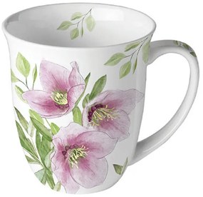 Porcelán bögre rózsaszín hunyor virággal 400 ml