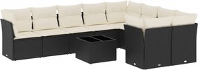 vidaXL 10 részes fekete polyrattan kerti ülőgarnitúra párnákkal