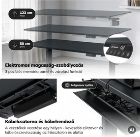 Elektromos íróasztal magasságállítással ergonomikus antracit,1600x800 mm: ARIA