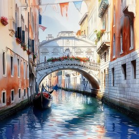 Vászonkép Canvas Város Olaszország Velence Gondola Híd Csatorna 80x80