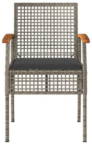 2 db szürke polyrattan és akácfa kerti szék párnákkal