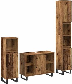 vidaXL Fürdőszoba bútor szett polcokkal tárolóval 3 pcs Barna Faanyag