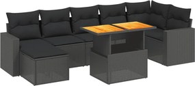 vidaXL 8 részes fekete polyrattan kerti ülőgarnitúra párnákkal