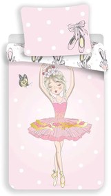 Rózsaszín egyszemélyes pamut gyerek ágyneműhuzat 140x200 cm Ballerina – Jerry Fabrics