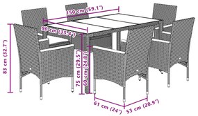7 részes bézs polyrattan/akácfa kerti étkezőgarnitúra párnákkal
