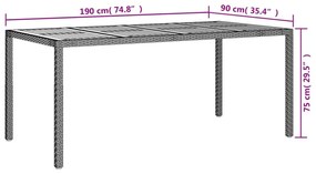 szürke polyrattan és akácfa kerti asztal 190 x 90 x 75 cm