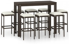9 részes barna polyrattan kerti bárszett párnákkal