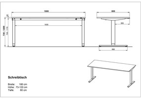 Íróasztal elektromosan állítható magassággal tölgyfa dekoros asztallappal 80x180 cm Lissabon – Germania