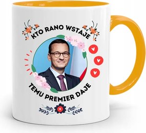 Sárga Politikus Bögre Mateusz Morawiecki Miniszterelnök fényképes nyomtatással