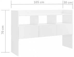 magasfényű fehér szerelt fa tálalószekrény 105 x 30 x 70 cm