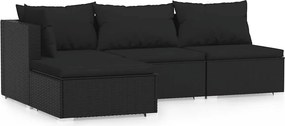 vidaXL 4 részes fekete polyrattan kerti ülőgarnitúra párnákkal
