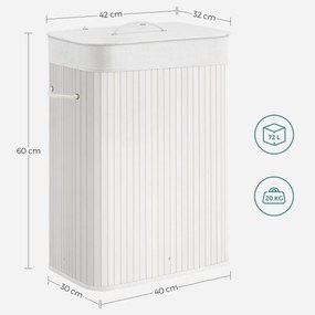 Bambusz kosár szennyestartó 72L, fehér