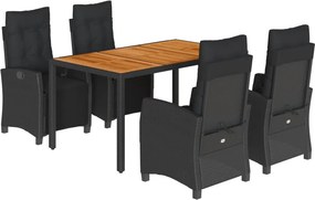 vidaXL 5 részes fekete polyrattan kerti étkezőgarnitúra párnákkal