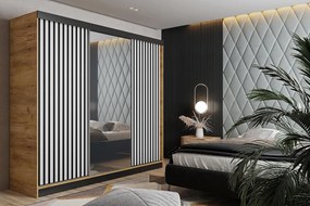 Malani 200 Tolóajtós Szekrény 200cm, Arany Tölgy-Fehér