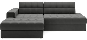 Szürkésbarna bársony kinyitható sarokkanapé (bal oldali-heverő résszel) Blezalt – ELTAP