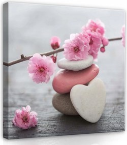 Vászonkép 80x80 Kövek Cseresznyevirágok Ág Egyensúly Nyugalom Harmónia Zen