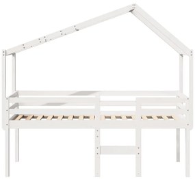 fehér tömör fenyőfa magasított ágy tetővel 75 x 190 cm
