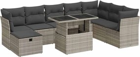 vidaXL 9 részes világosszürke polyrattan kerti ülőgarnitúra párnával