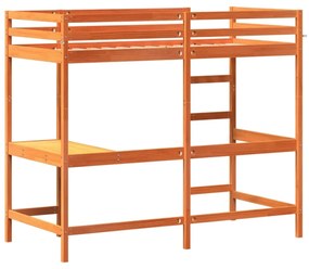 viaszbarna tömör fenyőfa galériaágy íróasztallal 90 x 190 cm