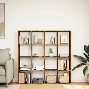 antik fa színű szerelt fa könyvszekrény 137,5 x 29 x 137,5 cm