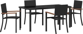 vidaXL Kert étkező szett 5 pcs Fekete Porszórt acél