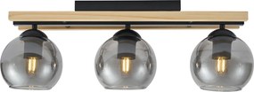 Smart plafondlamp zwart met hout en smoke glas 3-lichts incl. Wifi A60 - Aleks