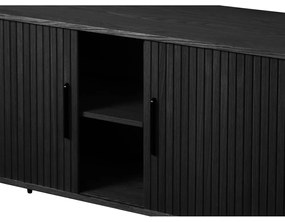 Fekete alacsony komód tolóajtóval, tölgyfa dekorral 76x180 cm Nola – Unique Furniture