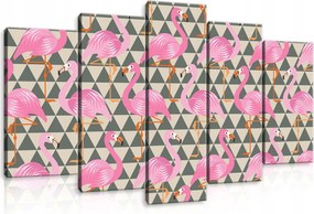 Vászonkép 100x60 Rózsaszín flamingók moduláris trópusi motívum dekoráció egzotikus