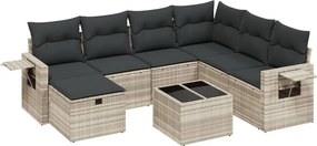 vidaXL 8 részes világosszürke polyrattan kerti ülőgarnitúra párnával
