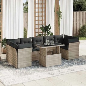 10 részes világosszürke polyrattan kerti ülőgarnitúra párnákkal