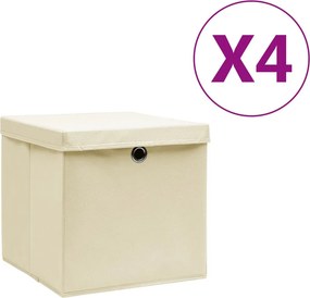 vidaXL 4 db krémszínű fedeles tárolódoboz 28x28x28 cm