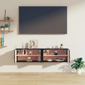 2 darab fekete tömör fenyőfa faliszekrény 60 x 30 x 30 cm
