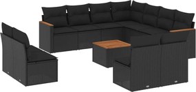 vidaXL 12 részes fekete polyrattan kerti ülőgarnitúra párnákkal