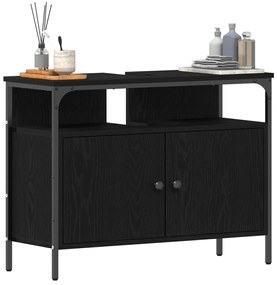 Fürdőszobai Mosdókagyló Szekrény Fekete Tölgy 80x30x60 cm Mérnöki Fa