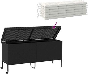 Fekete Polyrattan Kerti Tárolóláda Kerekekkel 160X55X75 Cm
