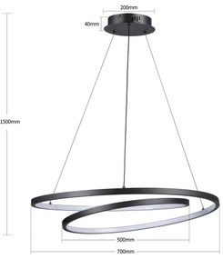 Brilagi-LED Dimmelhető függőlámpa TWISTER LED/75W/230V átm. 70 cm fekete + távirányító